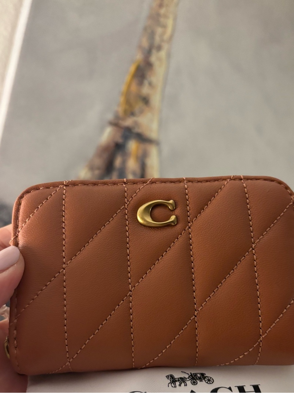 COACH Quilted Pillow Leather Small Zip Card Case - Dark Peach Rust Gold Hardware